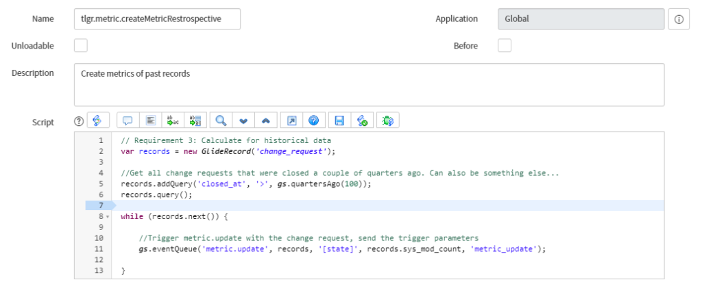 Fixed script to calculate metric for historical data